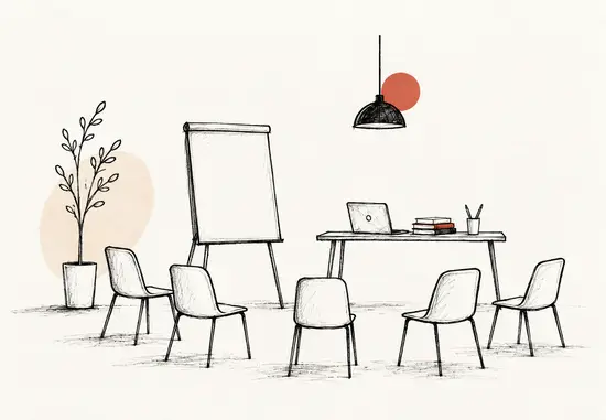 Ilustración de sala de formación con sillas en círculo